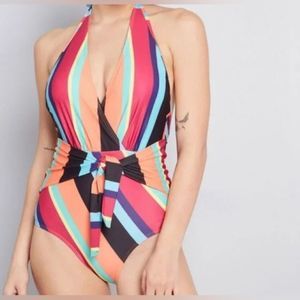 Modcloth The Brooke One-Piece Striped Swimsuit XL